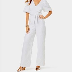 Lilly Pulitzer Kirrabelle puff sleeve white jumpsuit. NWT Size 2